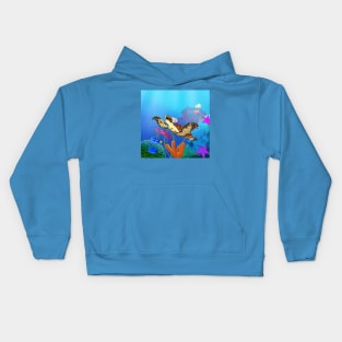 Marine Turtle Swimming Over a Coral Reef Kids Hoodie